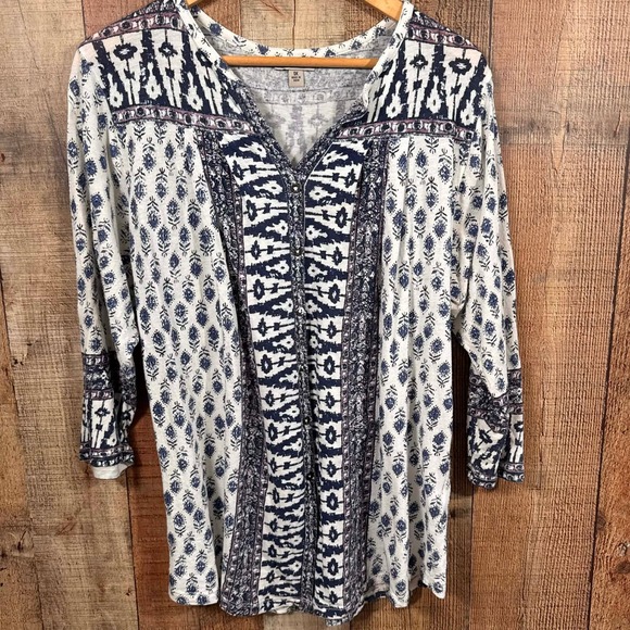 Lucky Brand Tops - Lucky Brand 1X Boho Ikat Print Tunic Top Cottagecore Folk Festival Plus Size